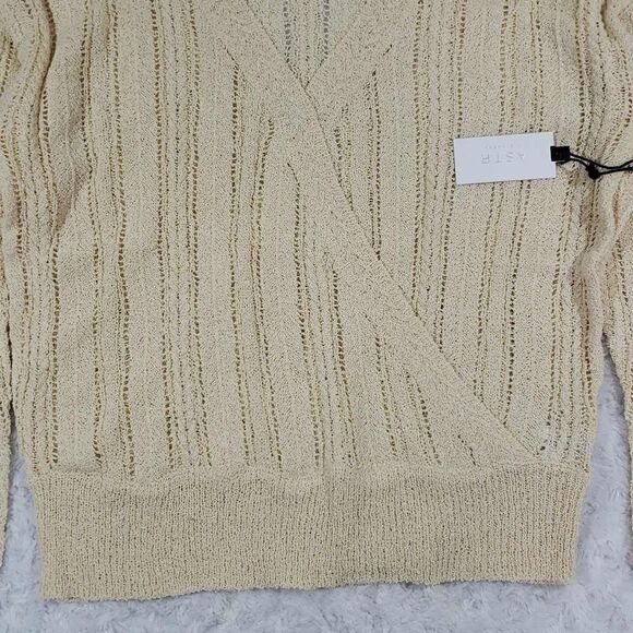 ASTR The Label Womens Wrap Front Pointelle Sweater Pullover Cream Size XL NWT - Picture 2 of 12